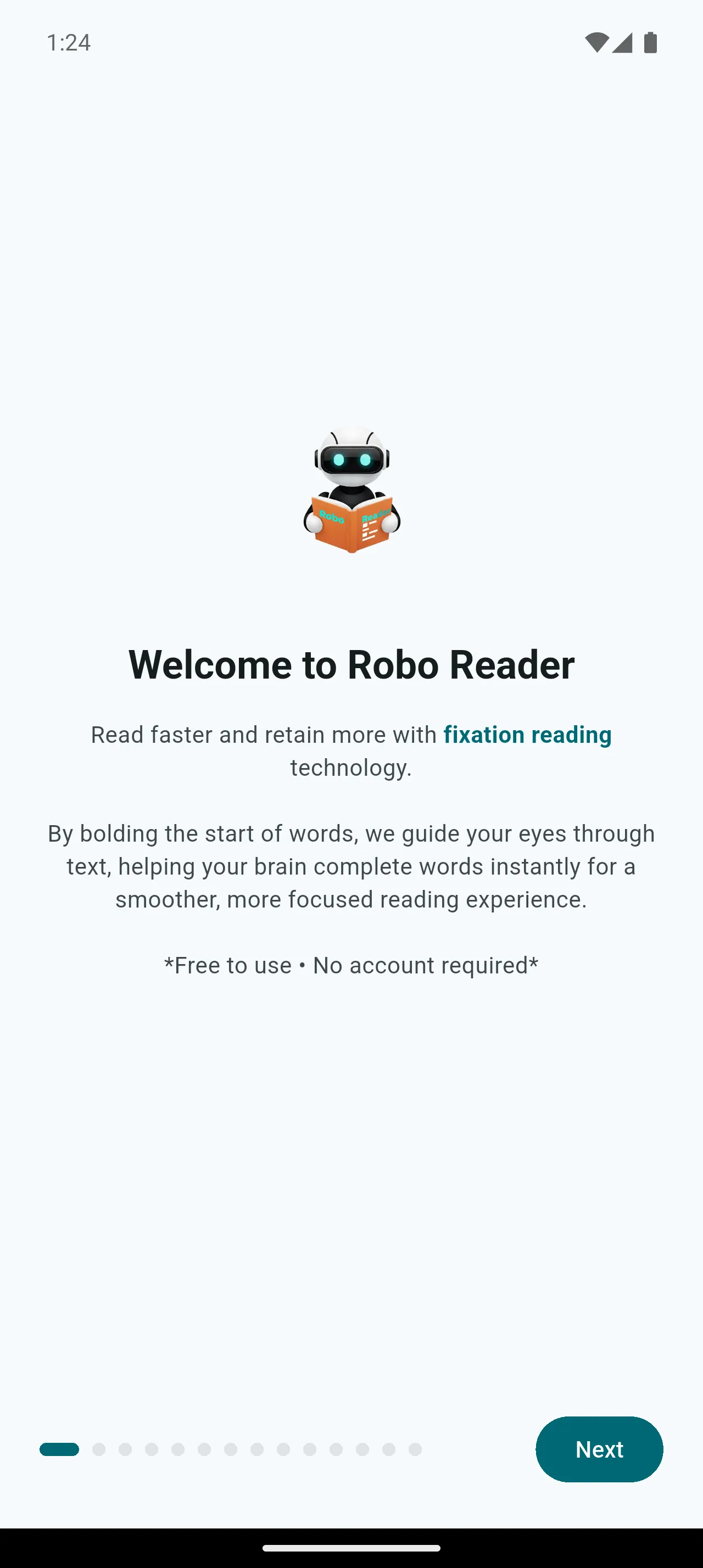 Robo Reader Easy Onboarding & Help feature screenshot