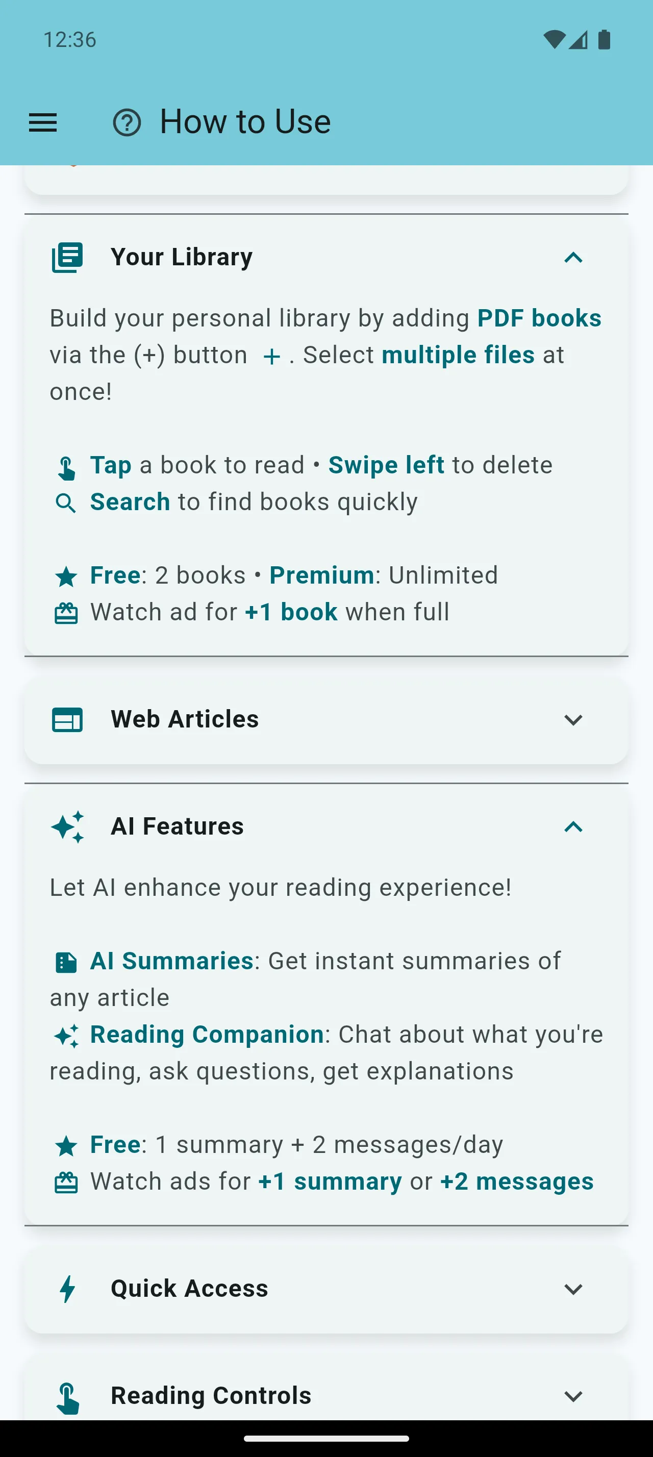 Robo Reader Easy Onboarding & Help feature screenshot