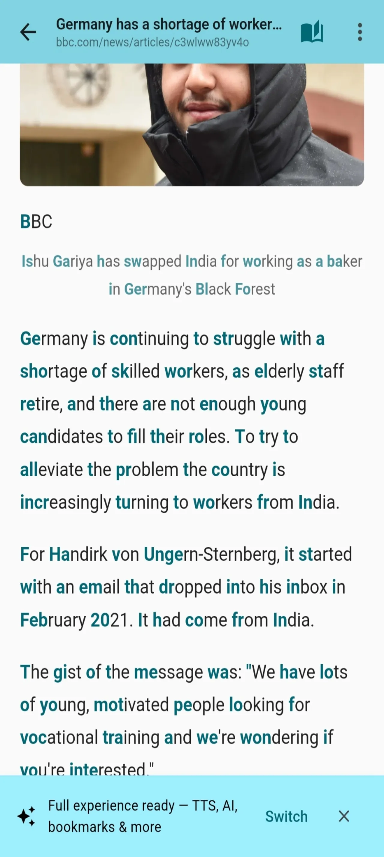 Robo Reader Article Reader Mode feature screenshot